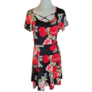 Vintage Joe Boxer Black And Red Rose Floral Gothcore Mini Dress Size Medium